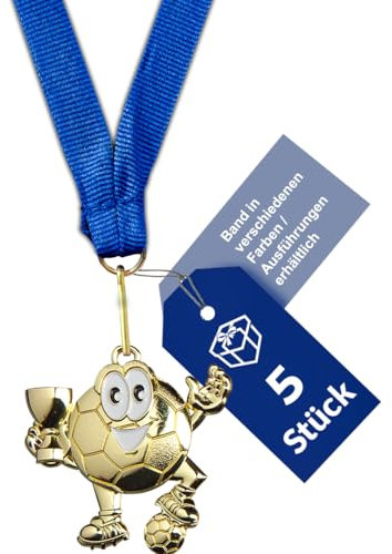 Pokal-Fabrik - Medaillen Kinder Fussball Set - 5er Set in Gold, Silber oder Bronze aus Metall zum Kindergeburtstag - Bandfarbe & -breite nach Wahl - Opt. mit Wunschtext - für Turniere