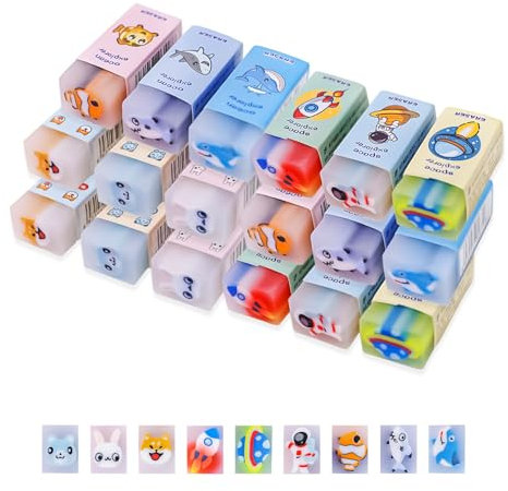 Kaizuca 18 Stück Radiergummi Set, Neuheit Kreatives Radiergummi Kinder, Bunte Radiergummi, für Kindergeburtstagsgeschenke, Belohnungen für das Klassenzimmer, Partygeschenke