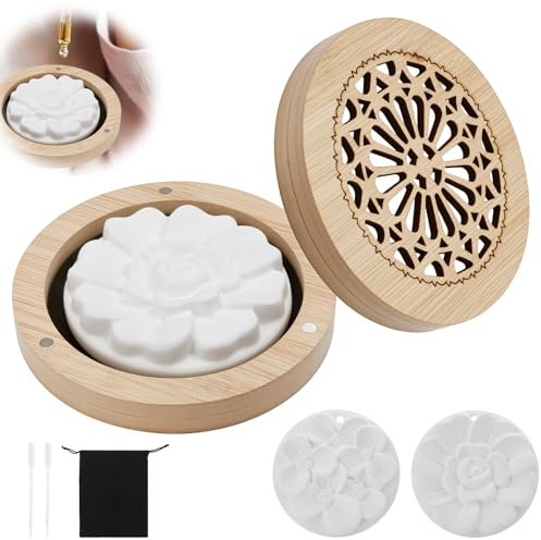 TXXATX Duftstein für Ätherische Öle Set Duftsteine Bambusbox mit 2 Stück Stein Diffusor und 2 Stück Ätherische Öle Tropfer Klein Diffusor für Ätherische Öle für Reisen Yoga Meditation Entspannung