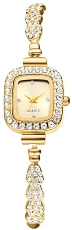 Oidea Diamond Bracelet Watch for Women: Luxury Rhinestone Diamond Square Dial Analog Quartz Wrist Watch Detachable Strap Casual Dress Ladies Watch Valentine's Day Gift, Gold