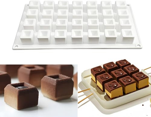 Stampi quadrati in silicone per cioccolato, 28 cavità, mini stampo quadrato per mousse per cuocere cubetti di caramelle, dessert, 29,5 x 17,5 x 2,5 cm