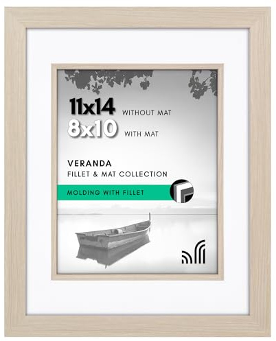 Americanflat 11x14 Picture Frame with Decorative Inner Mat Accent - Displays 8x10 Photos with Mat or 11x14 Without - Veranda Collection - Driftwood Statement Frame with Shatter-Resistant Glass