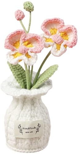Magicherry Graziose mini orchidee in vaso fatte a mano all'uncinetto, fiori artificiali di orchidea Phalaenopsis per casa, ufficio, matrimonio, centrotavola, decorazione, rosa