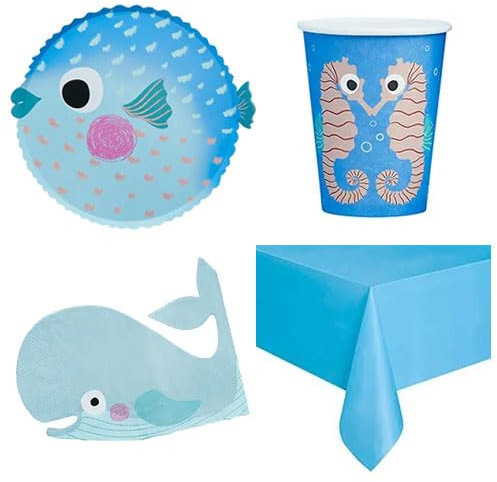 Under The Sea 8 Person Value Party Pack – Ocean-Themed Plates, Cups, Napkins & Tablecover Set