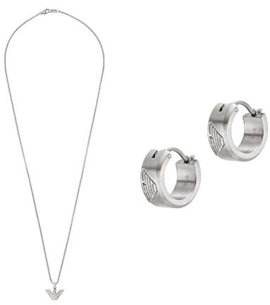 Emporio Armani Herren Silberfarbener Edelstahl Halskette und Ohrringe, Set