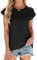 ASKSA Womens Cap Sleeve T Shirts Summer Loose Fit Tee Shirt Basic Round Neck Tops Casual Tunic Blouses (Black,L)