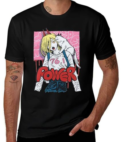 Chainsaw｜Man Power Anime Comic Printed Personality Plain,Men's T-Shirt Black-Style 6XL