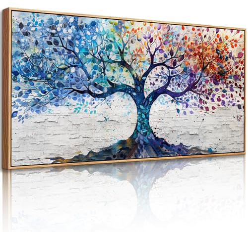 JHHUAMO Baum des Lebens Bilder mit Rahmen Wohnzimmer Schlafzimmer 73x146 cm | Lebensbaum Bild, Hochauflösender Druck, Einfaches Aufhängen, Exquisite Handwerkskunst, Vielseitig Einsetzbar