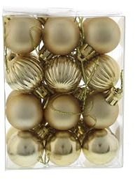 Festive Productions Christmas Tree Baubles – 24 x 3 cm Mixed Finish in Champagne Gold – Shiny, Matt & Pumpkin Hanging Ornaments – Shatterproof Christmas Tree Decorations for a Stylish Festive Display