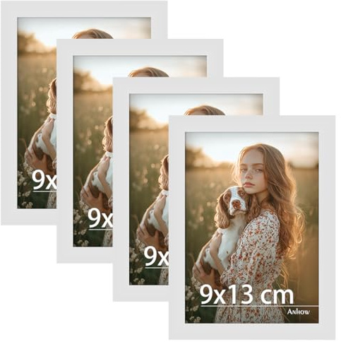 Anhow Bilderrahmen 9x13 cm 4er Set, Weiß Freistehende Fotorahmen Horizontal oder Vertikal für Wandbehänge/Tischdekoration, PVC Bilderrahmen für Familienfotos, Bilder - Weiß