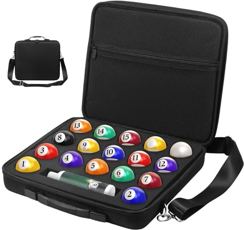 Zhjiutak Billiard Ball Case,35.5 x 32 x 7 cm Pool Ball Case with Handle and Adjustable Shoulder Strap 17 Balls Holder for Home Outdoor Traveling Club,Snooker Balls Storage Box