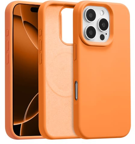 UCASONG Magnetic Liquid Silicone Case for iPhone 16 Pro, Orange | 6.3Inch, Compatible with MagSafe, Cute Plain Solid Color Slim Case, Soft Smooth Matte Shockproof Protective Cover