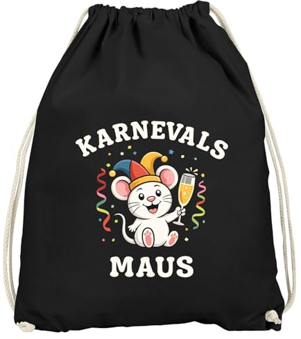 MoonWorks® Turnbeutel - Comic Karnevalsmaus - Accessoires Fasching Gadgets Spruch lustig Faschingsartikel Tasche Gymbag Schwarz unisize