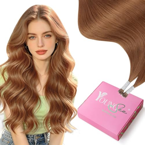 YoungSee 25g Nano Ring Extensions Echthaar Kupfer Nano Extensions Echthaar Remy Nanoring Haarverlängerung Echt Haar Kupfer Nanoring Haarextension für Damen 50 CM 330
