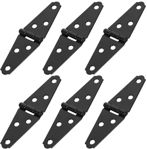 VILLCASE Lot de 6 Charnières de Porte de Cabanon en Fer Noir, 3 Pouces X 1,2 Mm, Charnières à Sangle Triangulaires Robustes pour Portes et Fenêtres D’abri de Jardin, Quincaillerie