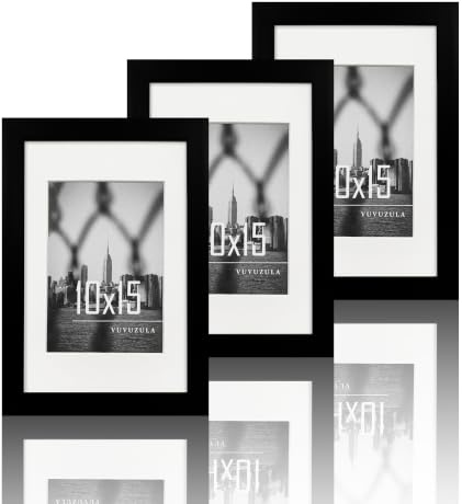 VUVUZULA Bilderrahmen 10x15cm Schwarz 3er Set Fotorahmen Rahmen mit Passepartout