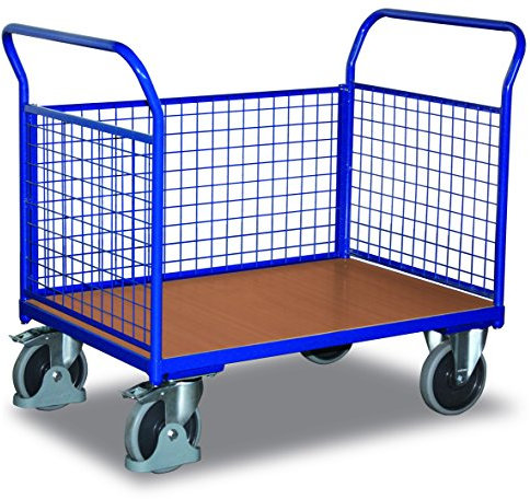 Cordes Dreiwandwagen mit Gitterwänden, Ladefläche LxB 880x550mm, Außenmaße LxBxH 1040x500x966 mm, Traglast 400 kg, 2 Lenk-, 2 Bockrollen