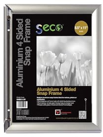 SECO Front Load Easy Open Snap Frame Poster/Picture Frame 8.5 x 11 Inches, Silver Metal Frame (SN8511-SV)