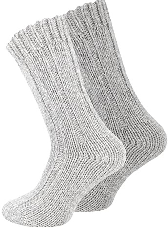 VCA 2 Paar Norwegersocken (Wollsocken), Stricksocken für Damen und Herren, Grau, Gr. 35-38