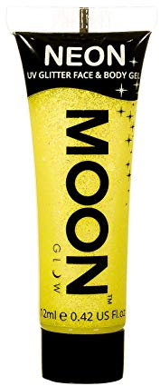 Moon Glow Neon Gel UV pailleté pour le visage et le corps – Peinture pour le visage pailletée, jaune, 12 ml (lot de 1)