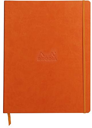 RHODIA 117714C - Tangerine Soft Notebook - A4+ - Lined - 160 Detachable Pages - 90g Ivory Clairefontaine Paper - Bookmark, Elastic Closure - Faux Leather Cover - Rhodiarama Collection