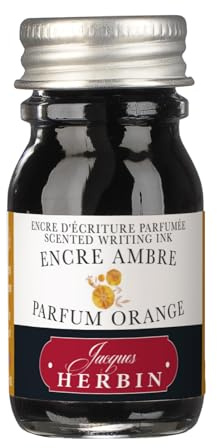 Jacques Herbin 13756ST - Flacon d'encre parfumée ''Les subtiles'' for fountain pens and rollerball pens 10 ml, Amber ink and Orange fragrance. Made in France