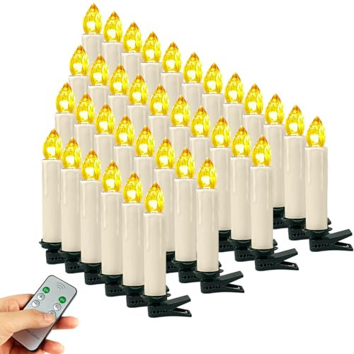 OZAVO 40er Weihnachtskerzen LED Kabellos Kerzen, Weihnachten Kerzen Weihnachtsbeleuchtung mit Fernbedienung, Baumkerzen