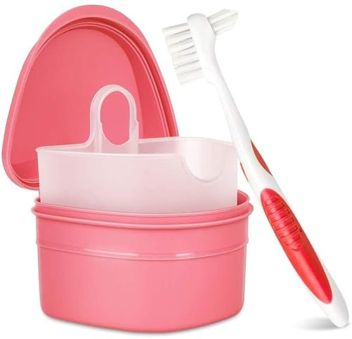 Y-Kelin Kit de nettoyage pour prothèses: boîtier de nettoyage pour prothèses avec brosse à prothèses (rose)