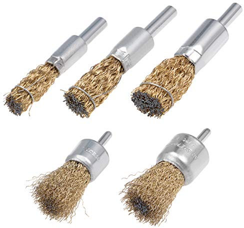sourcing map Wire Wheel Brush Cup Copper Plated Crimped Steel with Shank 0.012-inch Wire Dia Set of 5, 10mm, 12mm,16mm, 25mm, 30mm