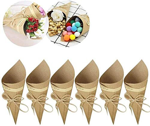 Vintage Kraftpapier Kegel,50 Stück Bouquetverpackung aus Kraftpapier,DIY Kraftpapier zum Basteln von dekorativen Tütchen für Hochzeitskonfetti,Blumensträuße, Süßigkeiten, Schokolade