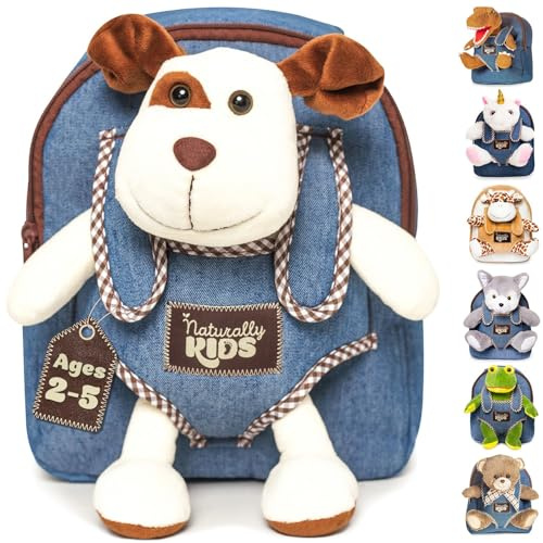 Naturally KIDS Toddler Backpack w. Plush Dog Toy, Kids Gift 2 3 4 5