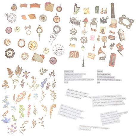 Aufkleber für Scrapbooking, Flaschen, , Skateboard, Gepäck, Handy, , Laptop, Dekoration, 3 Sets (Vintage + Uhr + Pflanze)