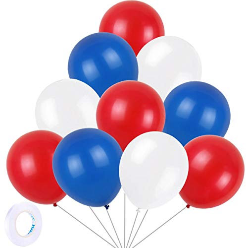 Yiran Luftballons in Rot, Blau, Weiß, 30 Stück, Latex, 30,5 cm, mit 1 Band für Geburtstagspartys, Hochzeiten, Jubiläen und Feiern, Party-Dekorationen