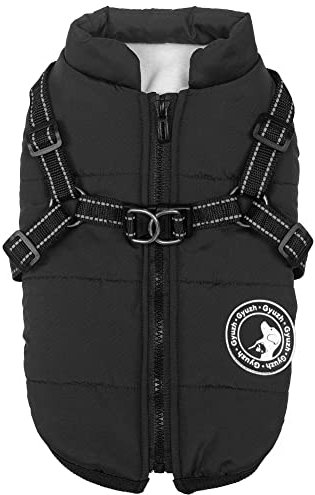 Jinpet Hundemantel mit Geschirr Winter Fleece Hundejacke Wasserdicht Reißverschluss Welpenmantel Kleine Hundekleidung Reflektierendem für Mittlere Große Hunde S-4XL