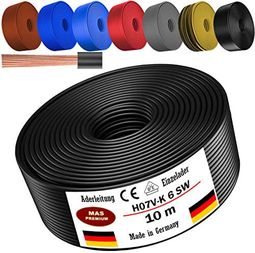 De 5 à 100 m - Câble H07 V-K 6 mm² - Noir, marron, bleu foncé, jaune vert, gris, rouge ou bleu clair - Flexible (noir, 10 m)