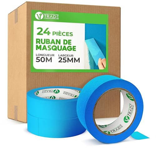 V1 TRADE Kreppband 50 mm x 25 m - 24 Stück Universal Malerkrepp Hilfreich beim Malen - Leicht Abnehmbar Abklebeband - Malerband Wasserdicht - Klebeband Blau