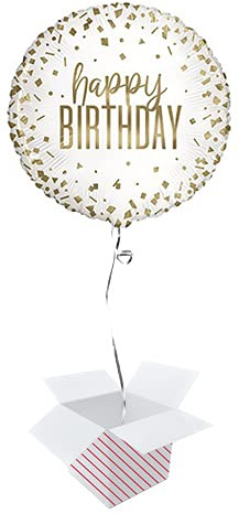 PARTYRAMA.CO.UK Confetti Gold Birthday Round Foil Helium Balloon - Inflated Balloon in a Box