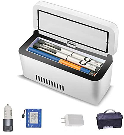 lxiluv Mini Frigo USB Mini Frigo Medical Mini Réfrigérateur De Voiture Réfrigérateur à Insuline Boîte à Insuline Portable Écran LCD Petite Valise à Pharmacie 2-8℃,B-Dualbattery