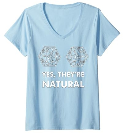 Damen Funny Yes, They're Natural 20 Sided Dice D20 Gamer T-Shirt mit V-Ausschnitt
