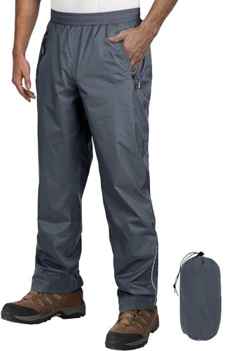Outdoor Ventures Herren Regenhose Fahrrad Wasserdicht Atmungsaktiv Überziehhose Winddicht Outdoorhose Wanderhose Winddicht Leichte Trekkinghose Packbar Dunkel Grau XL/32 Schrittlänge