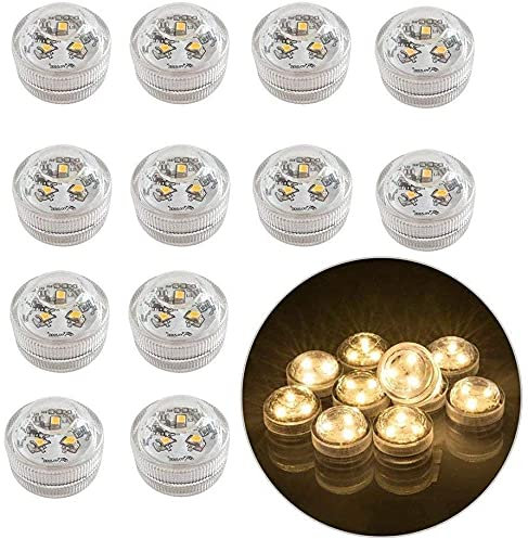Afoosoo 12pcs Flameless LED Tea Light Candles Battery Operated Waterproof Submersible Decorative Lights for Vase Fish Tank Wedding Centerpiece Halloween Party Pumpkin Lights (Warm White)