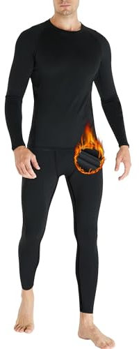 HOPLYNN Thermal Underwear Herren Funktionsunterwäsche Set Atmungsaktiv Innenfleece Skiunterwäsche Männer Winter für Joggen,Radfahren,Fußball,Skifahren,Motorrad Warme Schwarz M