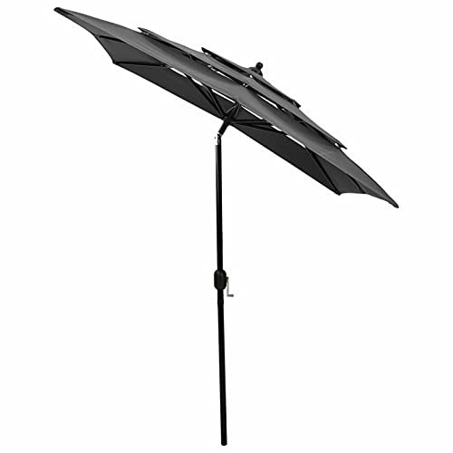 Gawany Sombrilla de 3 niveles con poste de aluminio antracita 2x2 m Parasol Excéntrico sombrilla Parasol para terraza jardín Playa Piscina Patio Protector Solar UV