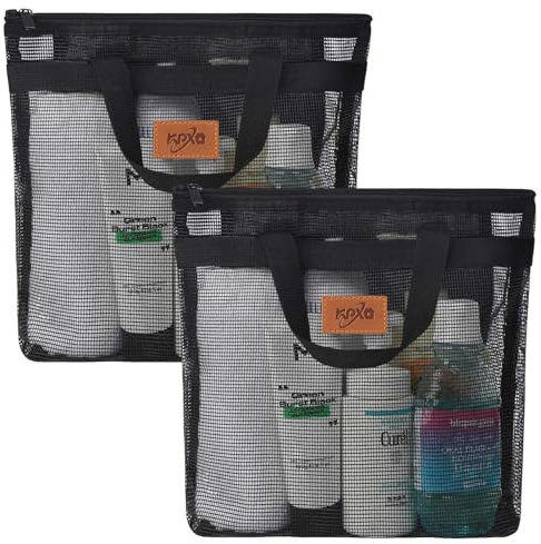 KPX Dusch-Caddy, Netz-Tragetasche, Netz-Duschtasche, schnell trocknend, Kulturbeutel, Bad-Organizer zum Aufhängen, für Studentenwohnheim, Strand, Fitnessstudio, Schwimmbad, Yoga und Reisen (2 Stück,