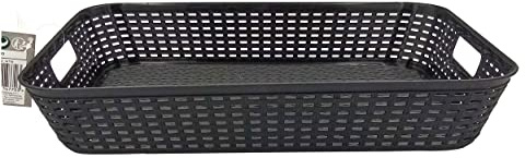 AUFBEWAHRUNGSKORB 35x25x6,5cm Kunststoff Rattan-Optik Körbchen Ablagekorb Kiste Korb 3-Varianten 03 (Schwarz)