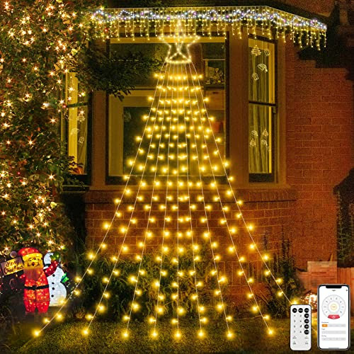 Christbaumbeleuchtung Innen mit Sterne, 400 Led Weihnachtsbeleuchtung Außen Lichterkette Weihnachtsbaum Innen Weihnachtsbaumbeleuchtung Aussen Deko Garten, Party, Hochzeit, 3.9*9 Girlanden, 8 Modi