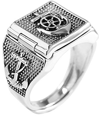RobertDTesta Herren S925 Sterling Silber Anker Ring, Gothic Vintage Boot Anker Stempel Ring,Silber,12
