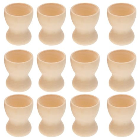 MAGICLULU 12Pcs Wooden Egg Cups Easter Egg Cup Eggs Holder Boiled Egg Holder Colorable Egg Cups Unfinished Wooden Egg Stands Mini Blank Wooden Egg Cup Holders for DIY Crafts Easter Party Supplies