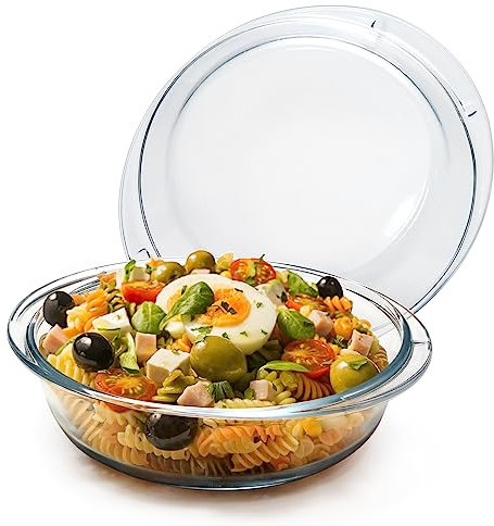 NUTRIUPS 1L Runde Glas Auflaufform mit Deckel, Glasbräter mit Deckel und Griffe, Auflaufform aus hitzebeständigem Glas