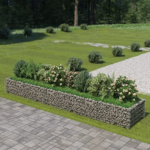 FIRBNUS 450 x 90 x 50 cm Jardinière en gabion surélevées en métal gabion clôture jardin métal résistant rouille haute capacité de charge 1400 kg/m³ en acier galvanisé